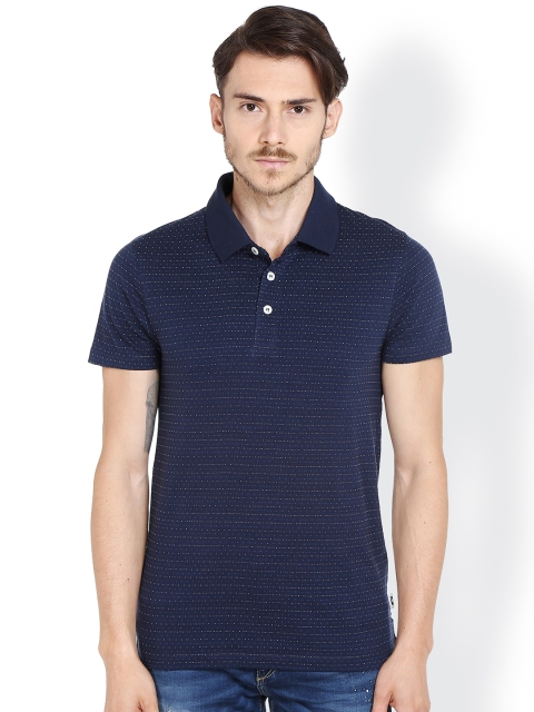 

Jack & Jones Men Navy Self-Design Polo T-shirt, Navy blue
