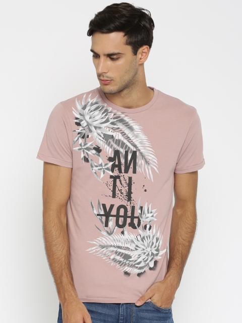 

Jack & Jones Men Mauve Printed Round Neck T-shirt