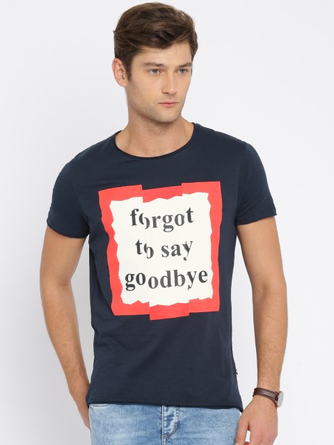 

Jack & Jones Men Navy Blue Printed Round Neck T-shirt