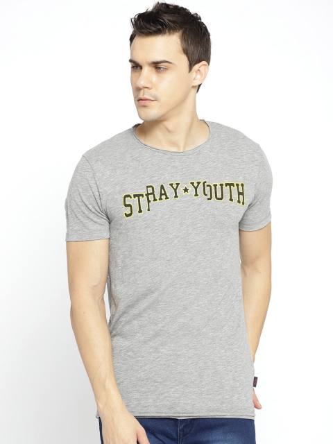 

Jack & Jones Men Grey Melange Printed Round Neck T-shirt