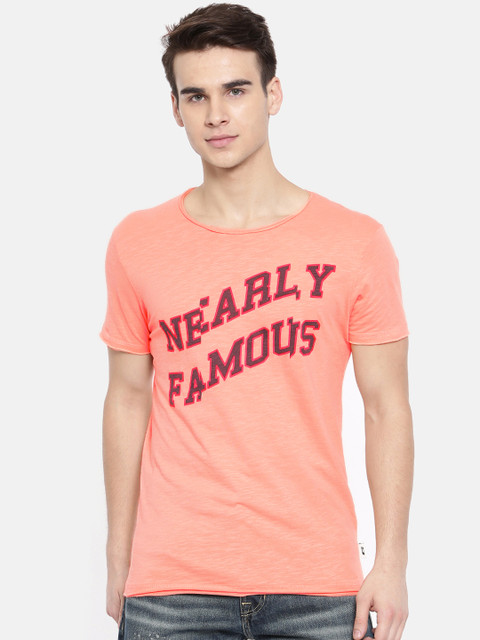 

Jack & Jones Men Peach-Coloured Printed Round Neck T-shirt