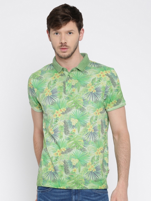 

Jack & Jones Men Green Tropical Print Polo Collar T-shirt
