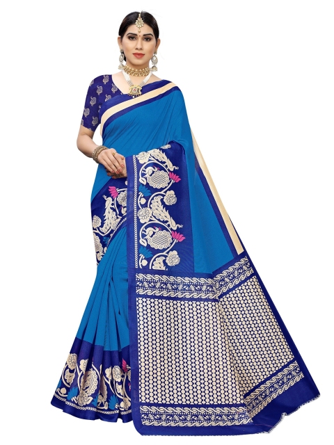 

Yashika Blue & White Ethnic Motifs Art Silk Saree