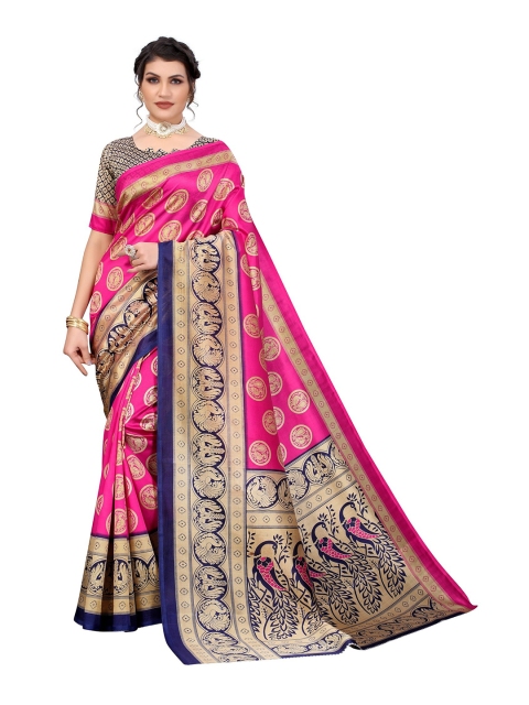 

Yashika Pink & Blue Floral Printed Art Silk Saree