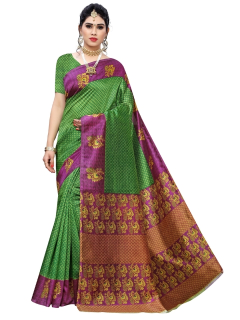

Yashika Green & Gold-Toned Ethnic Motifs Printed Art Silk Saree