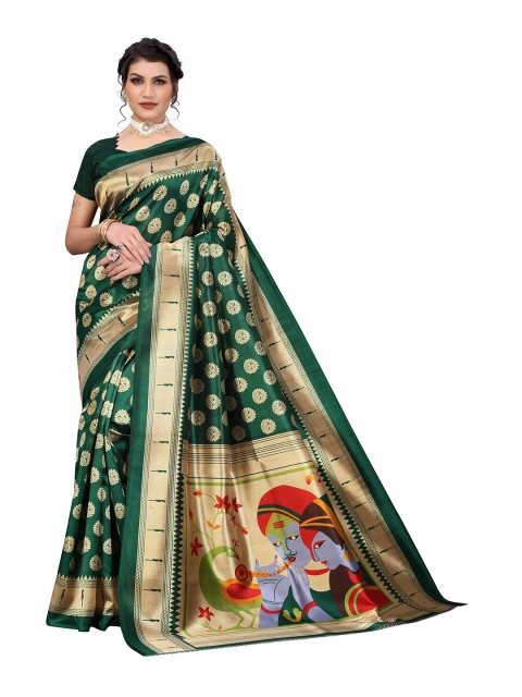 

Yashika Green & Red Ethnic Motifs Art Silk Saree