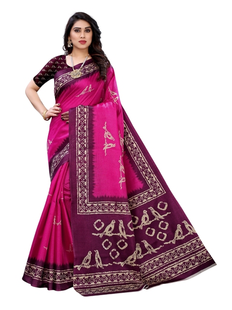 

Yashika Pink & Purple Ethnic Motifs Printed Art Silk Saree
