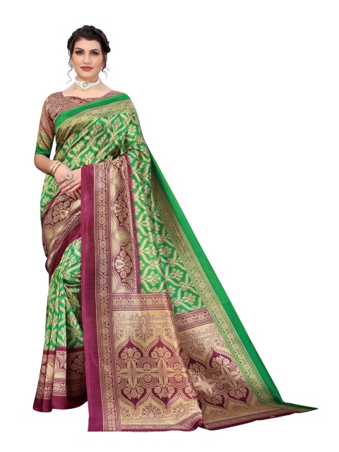 

Yashika Green & Maroon Ethnic Motifs Art Silk Saree