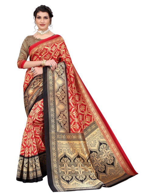 

Yashika Red & Black Floral Printed Art Silk Saree