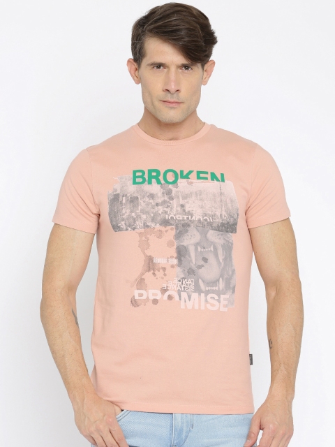 

Jack & Jones Men Peach-Coloured Printed Round Neck T-Shirt