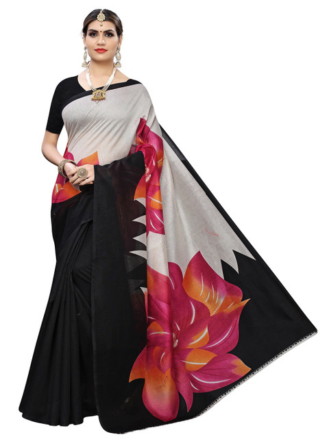 

Yashika Pink & White Floral Printed Art Silk Saree