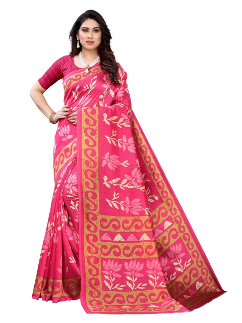 

Yashika Pink & Mustard Floral Art Silk Khadi Saree