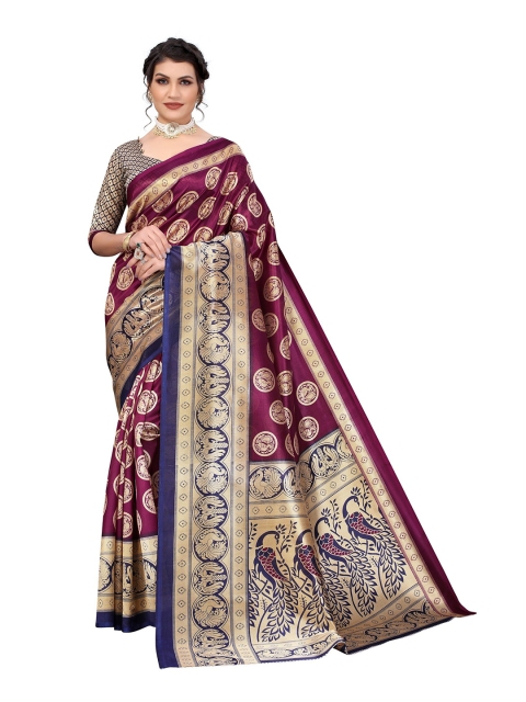 

Yashika Purple & Navy Blue Ethnic Motifs Zari Art Silk Saree