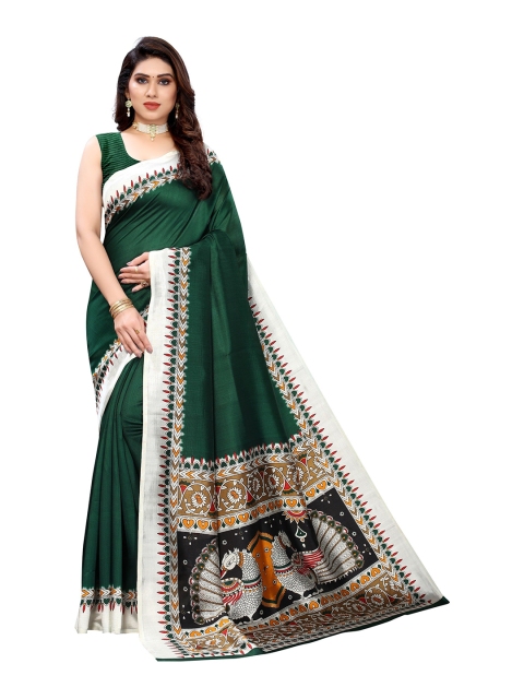 

Yashika Green & White Ethnic Motifs Art Silk Saree