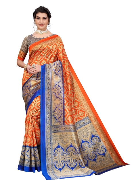 

Yashika Orange & Blue Ethnic Motifs Art Silk Saree