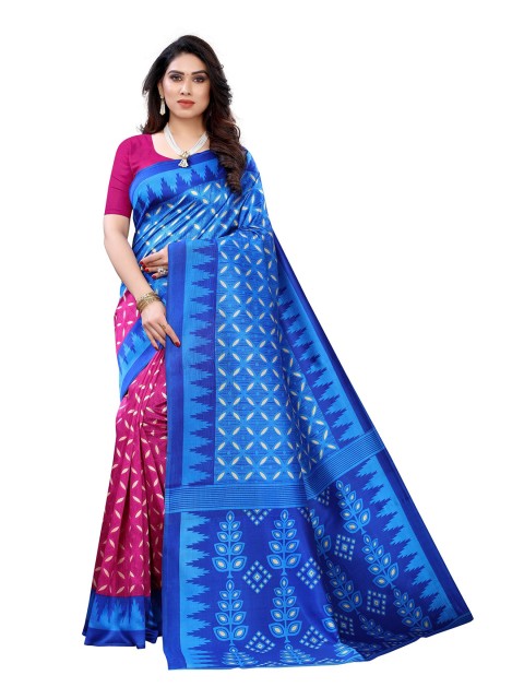 

Yashika Blue & Magenta Floral Art Silk Saree