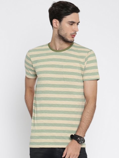 

Jack & Jones Men Green & Beige Striped Round Neck T-shirt