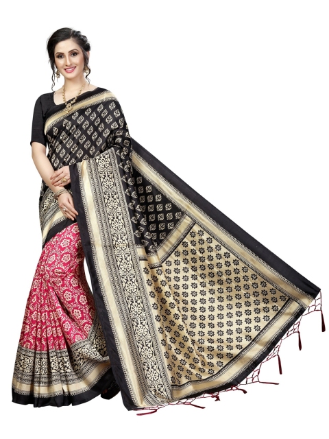 

Yashika Black & Pink Floral Zari Art Silk Khadi Saree