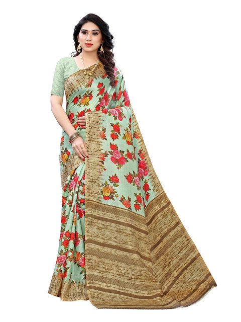 

Yashika Green & Red Floral Printed Art Silk Saree