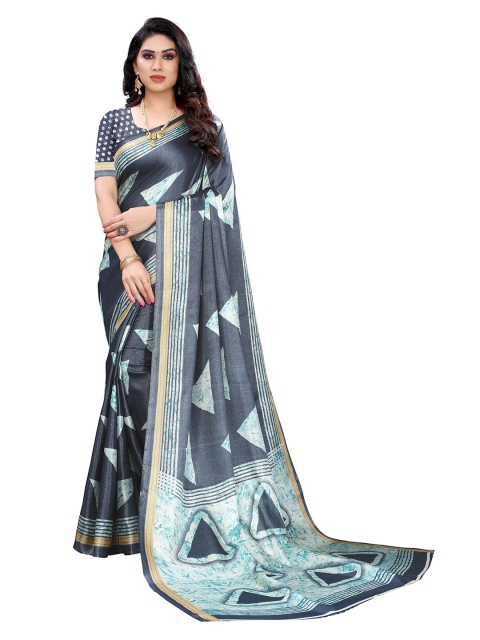 

Yashika Grey & Blue Geometric Printed Zari Art Silk Saree