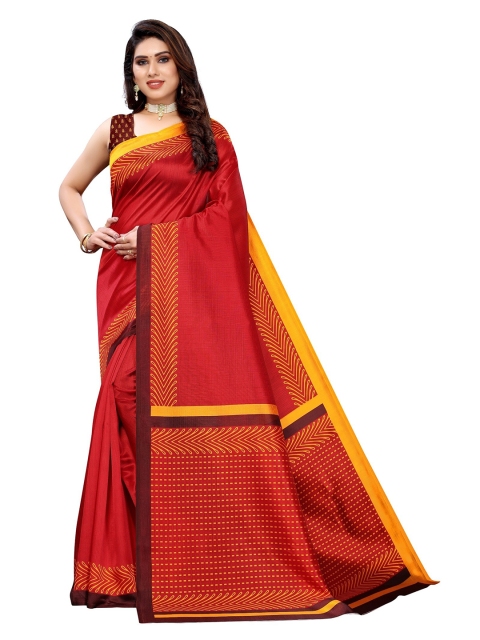 

Yashika Red & Yellow Printed Art Silk Khadi Saree