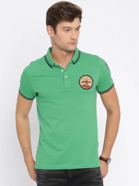 

Jack & Jones Men Green Solid Polo Collar T-shirt