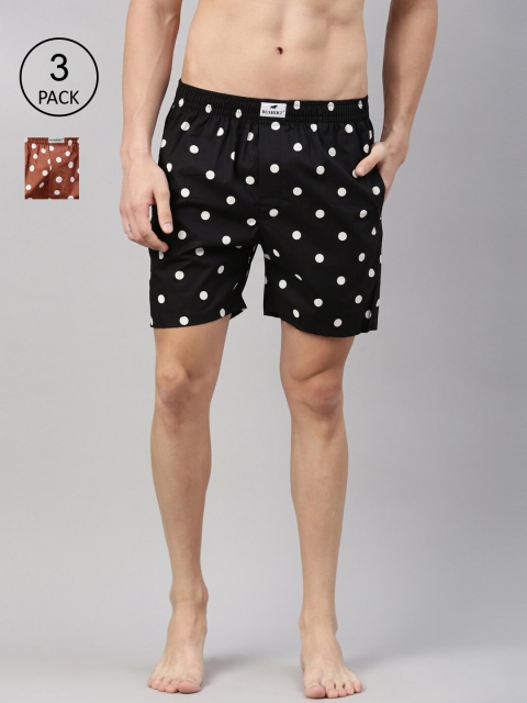 

Bushirt Men Pack Of 2 Printed Pure Cotton Boxers, Black
