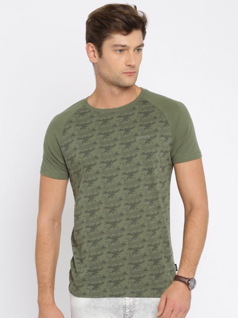 

Jack & Jones Men Olive Green Printed Round Neck T-shirt