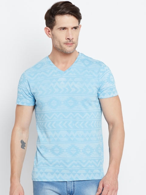 

Jack & Jones Men Blue Printed V-Neck T-shirt