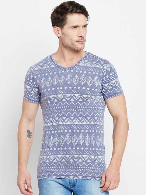 

Jack & Jones Men Blue & Grey Printed V-Neck T-shirt