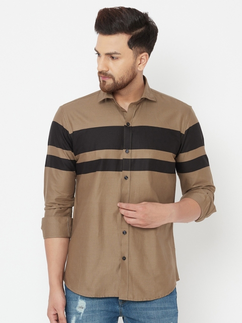 

JOLLY'S Men Green Straight Horizontal Striped Casual Shirt