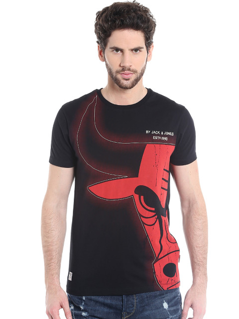 

Jack & Jones Men Black Printed Round Neck T-shirt