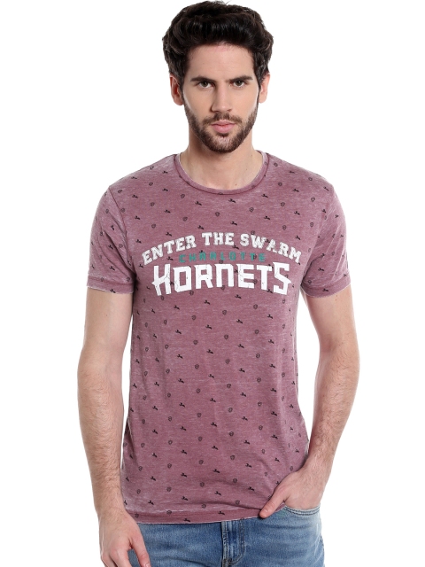 

Jack & Jones Men Maroon Printed Round Neck T-shirt