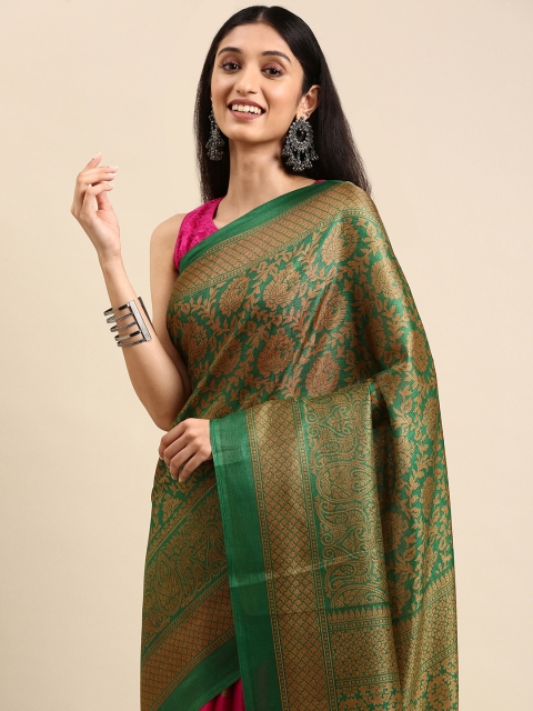 

Anouk Green & Pink Printed Jute Silk Half & Half Bhagalpuri Saree