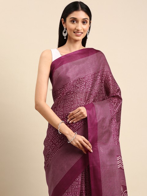 

Anouk Purple Ethnic Motifs Print Jute Silk Bhagalpuri Saree