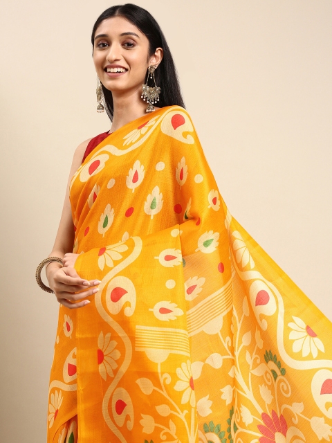 

Anouk Mustard Yellow Ethnic Motifs Jute Silk Bhagalpuri Saree