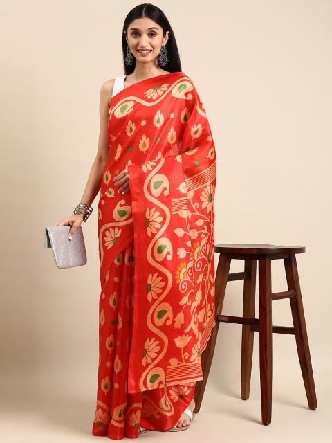 

Anouk Red Ethnic Motifs Print Jute Silk Bhagalpuri Saree