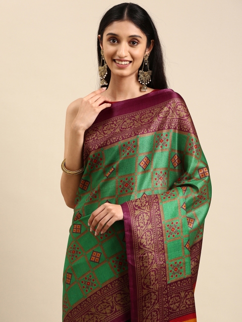 

Anouk Green Ethnic Motifs Jute Silk Bhagalpuri Saree
