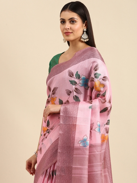 

Anouk Pink Floral Jute Silk Bhagalpuri Saree