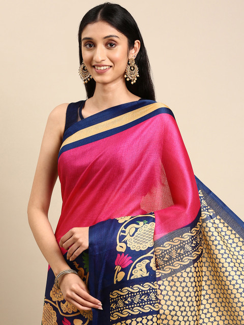 

Anouk Fuchsia Ethnic Motifs Jute Silk Bhagalpuri Saree