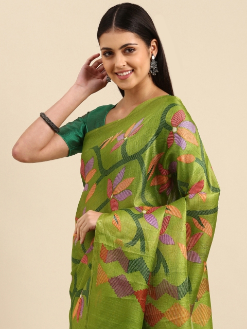 

Anouk Green Floral Print Jute Silk Bhagalpuri Saree