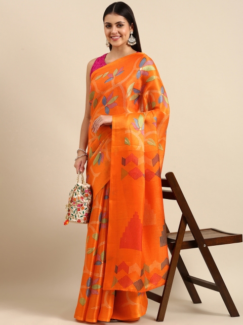 

Anouk Orange Floral Jute Silk Bhagalpuri Saree