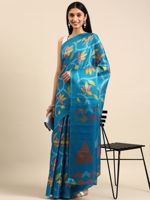 

Anouk Blue Floral Print Jute Silk Bhagalpuri Saree