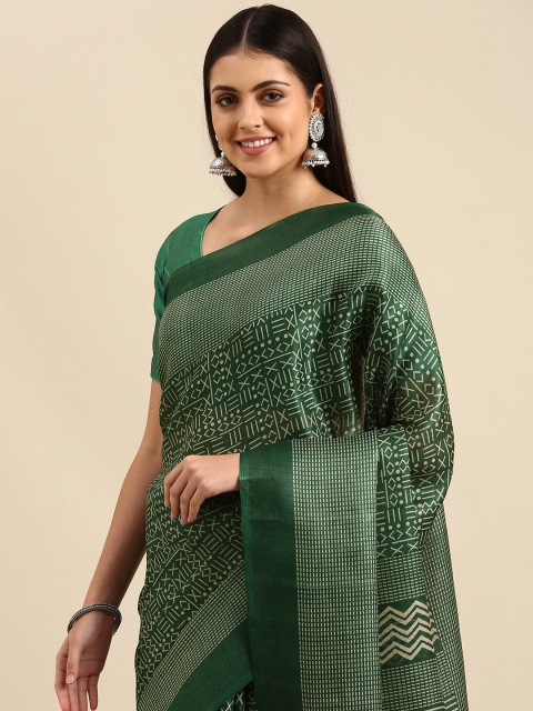 

Anouk Green Ethnic Motifs Print Jute Silk Bhagalpuri Saree