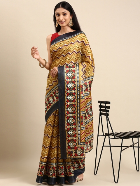 

Anouk Golden & Yellow Printed Jute Silk Bhagalpuri Saree, Gold