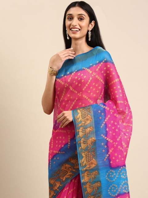 

Anouk Pink Printed Bandhani Saree
