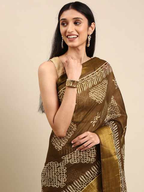 

Anouk Brown Ethnic Motifs Print Bhagalpuri Saree