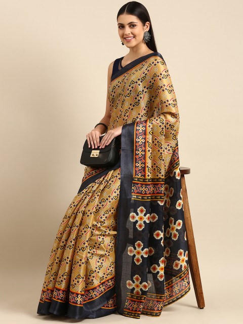 

Anouk Beige Ethnic Motifs Jute Silk Bhagalpuri Saree