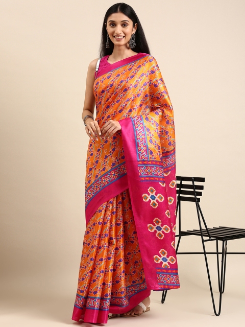 

Anouk Orange & Blue Ethnic Motifs Jute Silk Bhagalpuri Saree