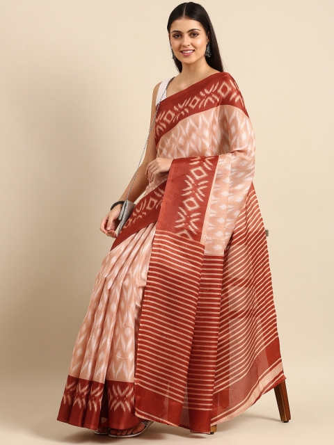

Anouk Peach-Coloured & Maroon Ethnic Motifs Printed Jute Silk Bhagalpuri Saree